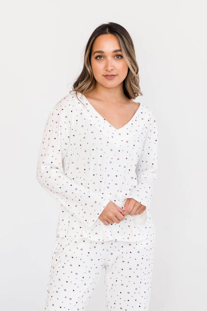 Jamie V-Neck Sleep Top | Ivory Allover Print