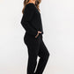 Jamie V-Neck Sleep Top | Black with Heart