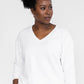 Darin V-Neck 3/4 Sleeve Sweatshirt | White
