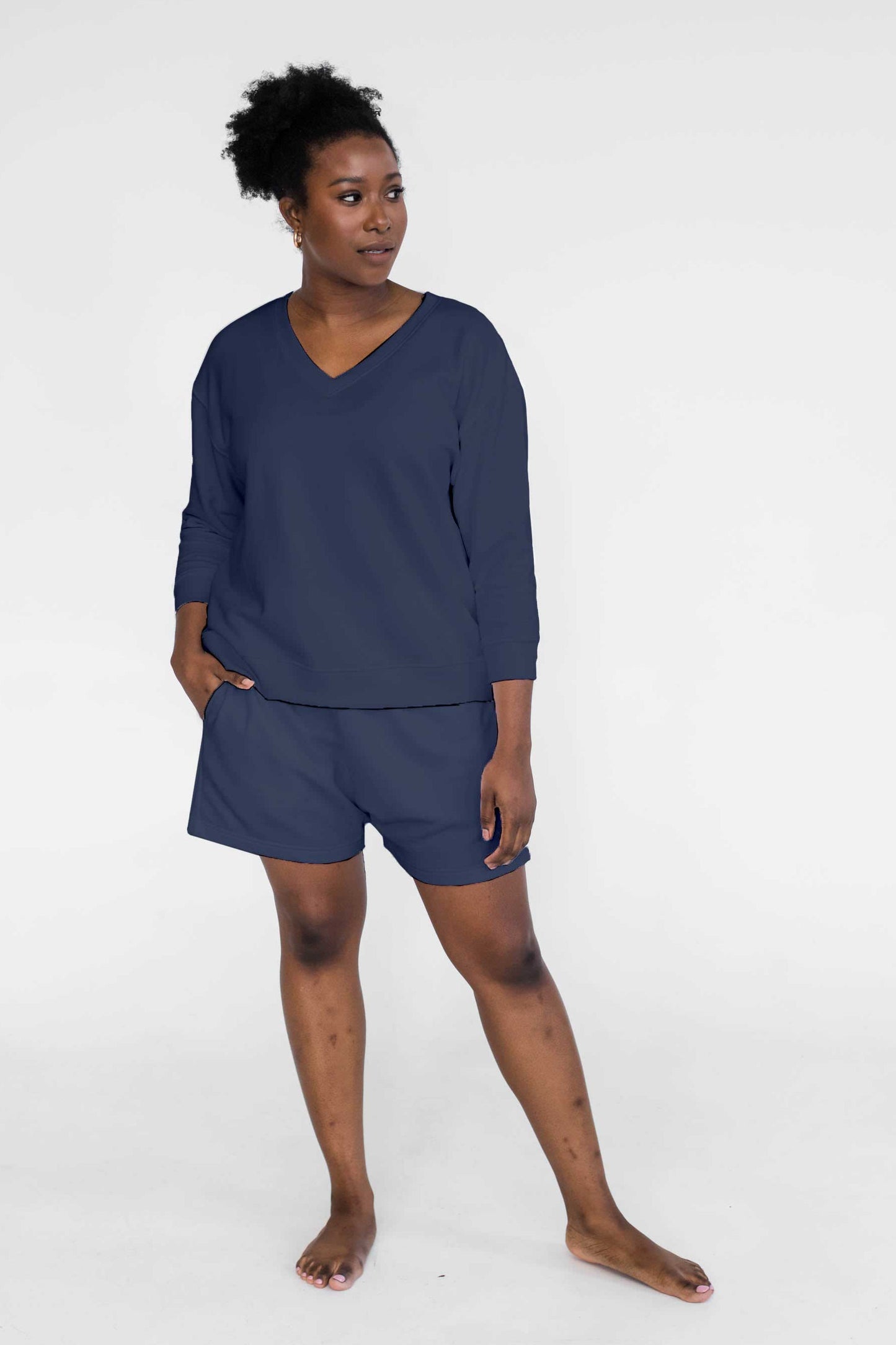 Darin V-Neck 3/4 Sleeve Sweatshirt | Gray Dawn