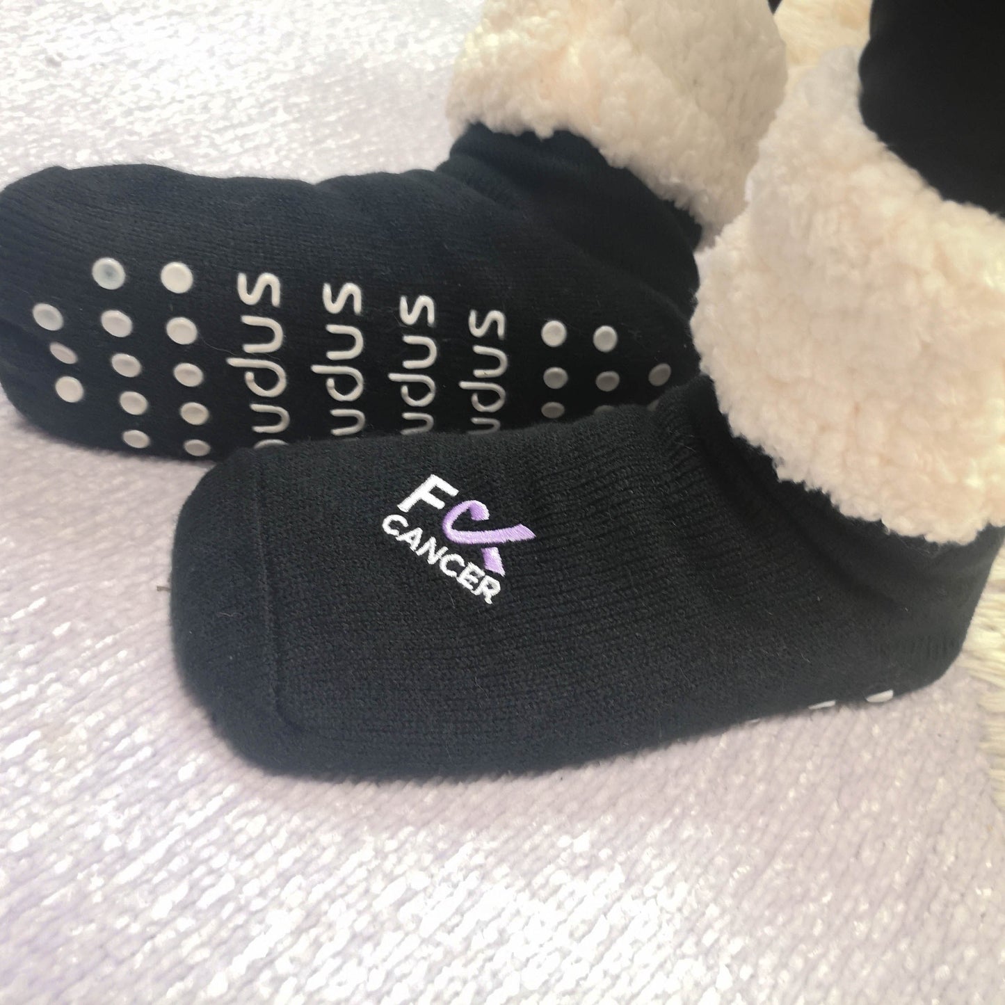 F Cancer x Pudus Classic Slipper Socks | Black