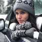 Pudus Classic Knit Winter Mittens for Women, Sherpa Fleece-Lined Warm Gloves Geometric Black - Mittens Adult