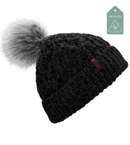 Recycled Beanie Hat - Chenille Knit Black