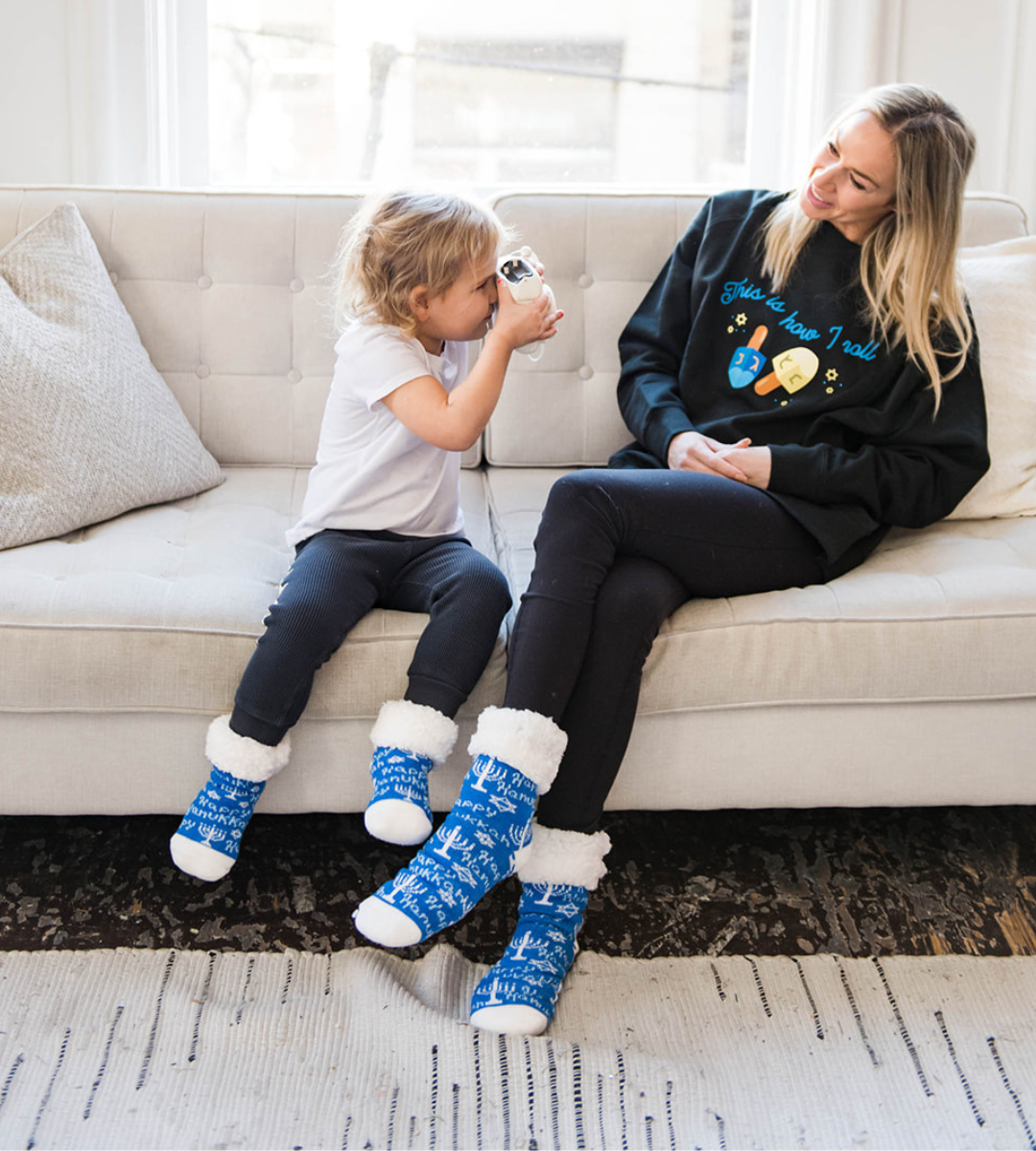 Hanukkah Menorah - Recycled Slipper Socks