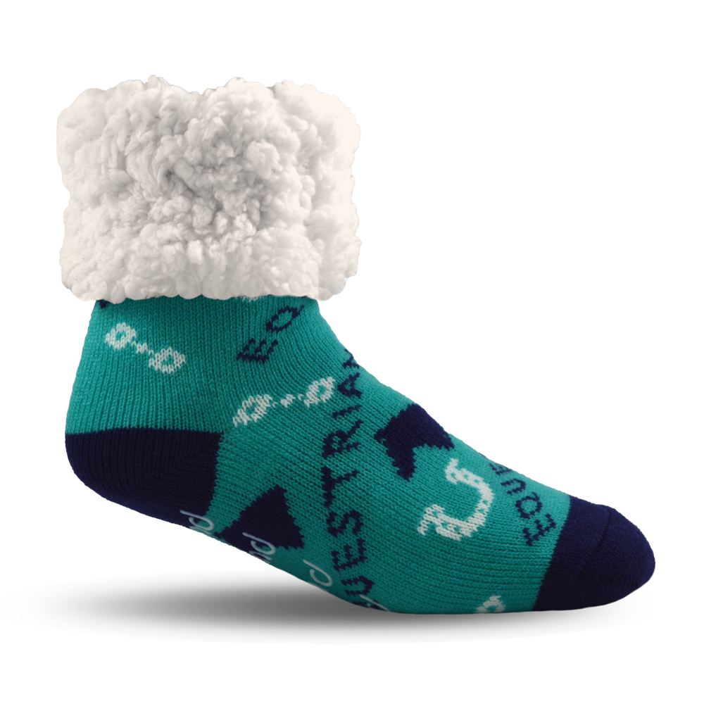 Pudus Cozy Winter Slipper Socks for Women and Men with Non-Slip Grippers and Faux Fur Sherpa Fleece - Adult Regular Fuzzy Socks Crabs - Equestrian - Classic Slipper Sock