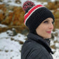 Pudus Unisex Classic Knit Winter Beanie Hat - Fluffy Pom Pom & Warm Fleece Lined Stripe Black Pom Pom Beanie Hat €“ Adult