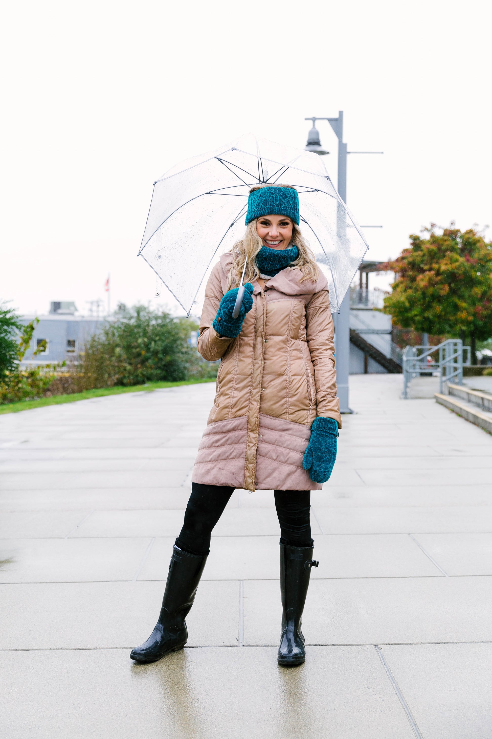 Pudus Harbor Teal Chenille Cable Knit Headband for Women - Ear Warmer, Winter Headband with Warm Faux Fur Fleece