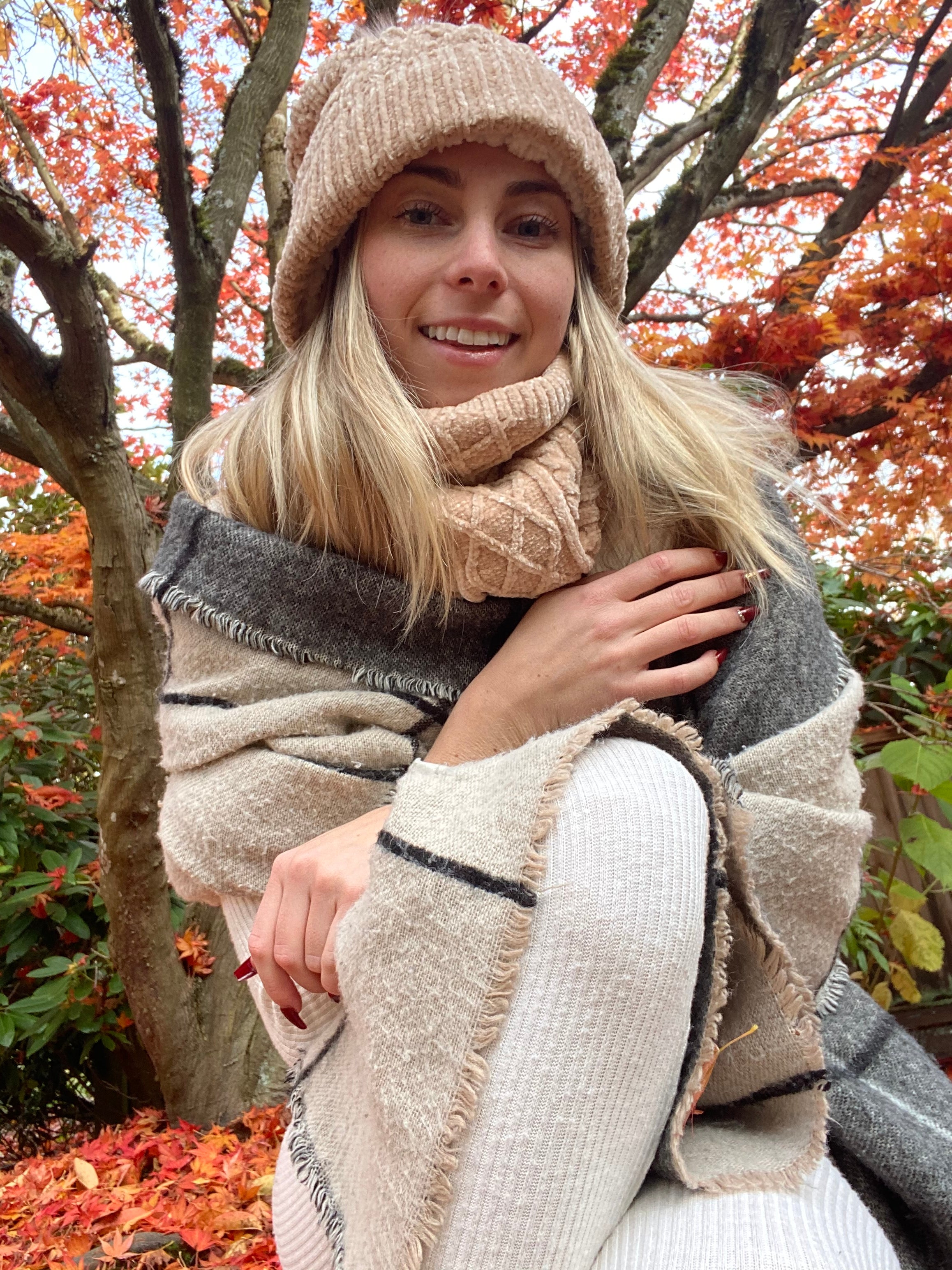 Chenille Knit Snood Neck Warmer Sand Pudus Lifestyle Co
