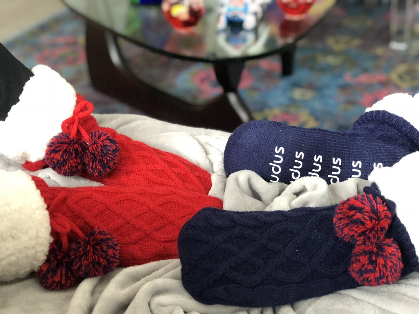 Cable Knit Classic Slipper Socks | Red