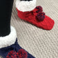 Pudus Winter Cable Knit Slipper Socks for Women and Men with Non-Slip Grippers and Faux Fur Sherpa Fleece Lining - Adult Regular Fuzzy Socks Cable Knit Red - Classic Slipper Sock