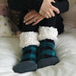 Pudus Cozy Winter Slipper Socks for Women and Men with Non-Slip Grippers and Faux Fur Sherpa Fleece - Adult Regular Fuzzy Socks Lumberjack Harbor - Classic Slipper Sock