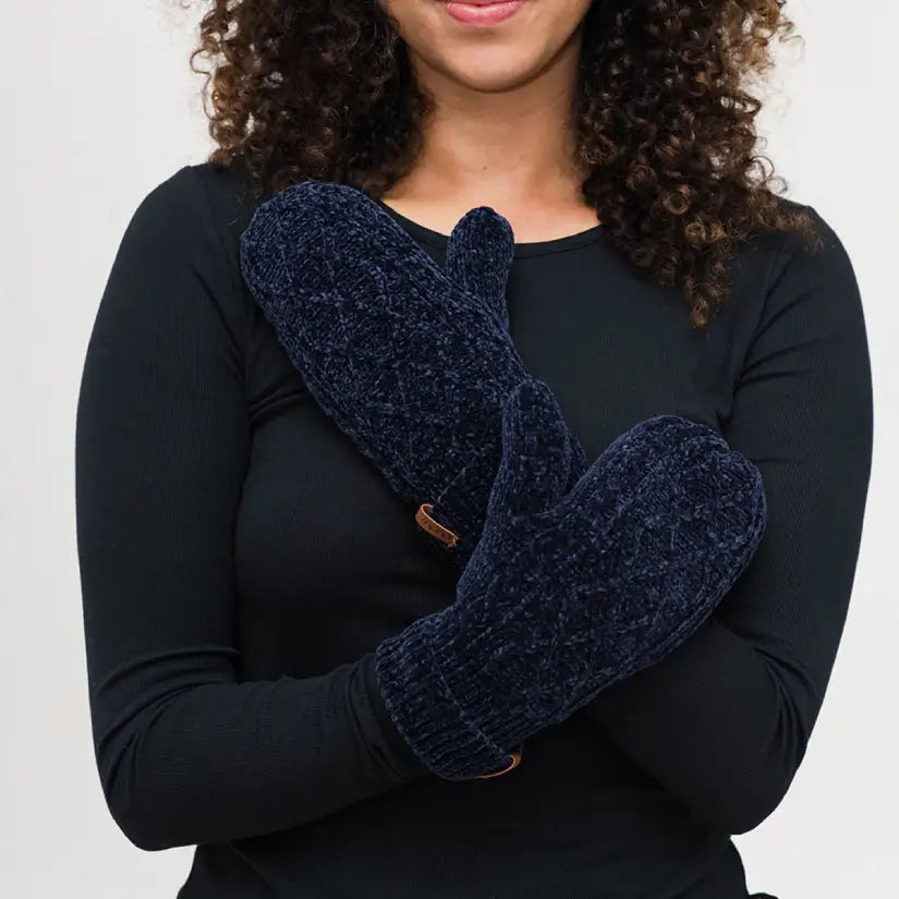 Recycled Mittens - Chenille Knit Bluesail