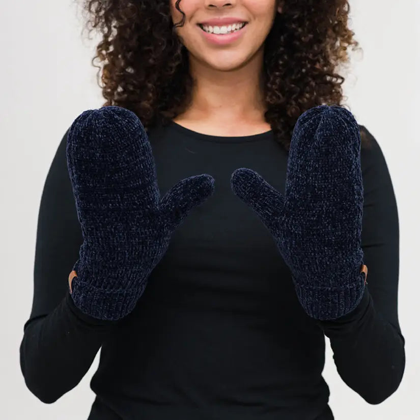 Recycled Mittens - Chenille Knit Bluesail