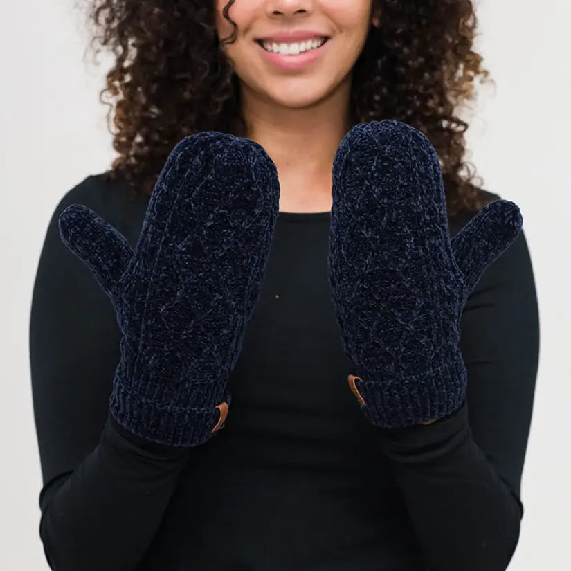 Recycled Mittens - Chenille Knit Bluesail