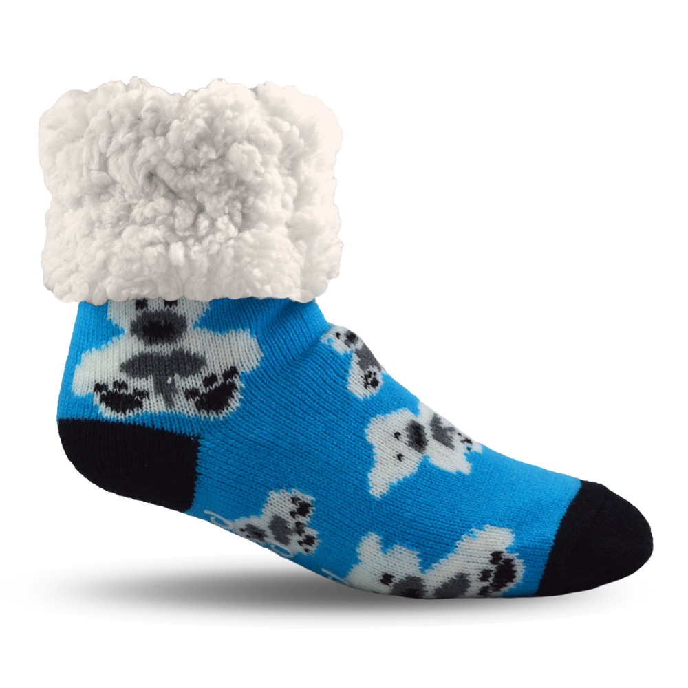Pudus Cozy Winter Slipper Socks for Kids with Non-Slip Grippers and Faux Fur Sherpa Fleece - Boy and Girl Fuzzy Socks (Ages 4-7) Polar Bear - Kids Slipper Sock