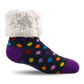 Pudus Cozy Winter Slipper Socks for Women and Men with Non-Slip Grippers and Faux Fur Sherpa Fleece - Adult Regular Fuzzy Socks Polka Dot Multi - Classic Slipper Sock