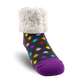 Pudus Cozy Winter Slipper Socks for Women and Men with Non-Slip Grippers and Faux Fur Sherpa Fleece - Adult Regular Fuzzy Socks Polka Dot Multi - Classic Slipper Sock