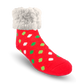 Pudus Cozy Winter Slipper Socks for Women and Men with Non-Slip Grippers and Faux Fur Sherpa Fleece - Adult Regular Fuzzy Red Polka Dot - Classic Slipper Sock