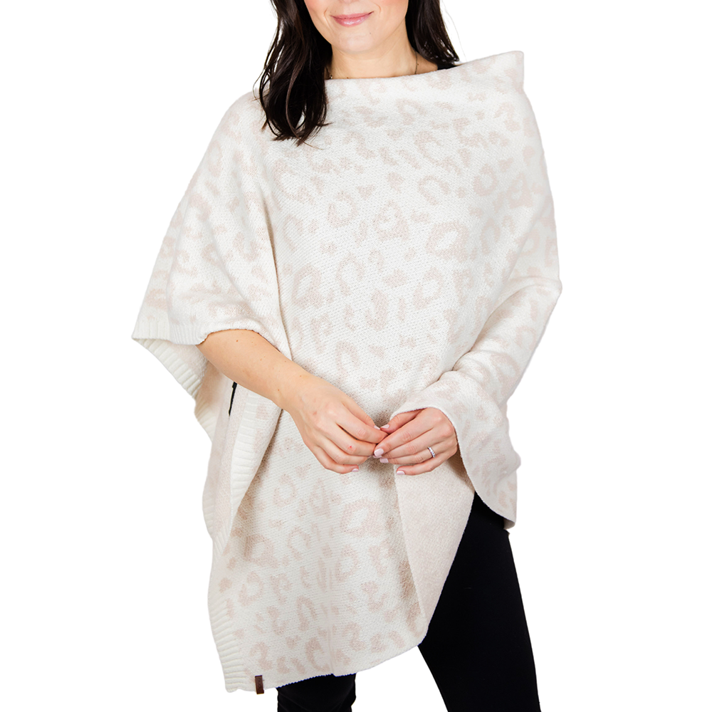 Faux Cashmere Poncho | Cheetah Sand