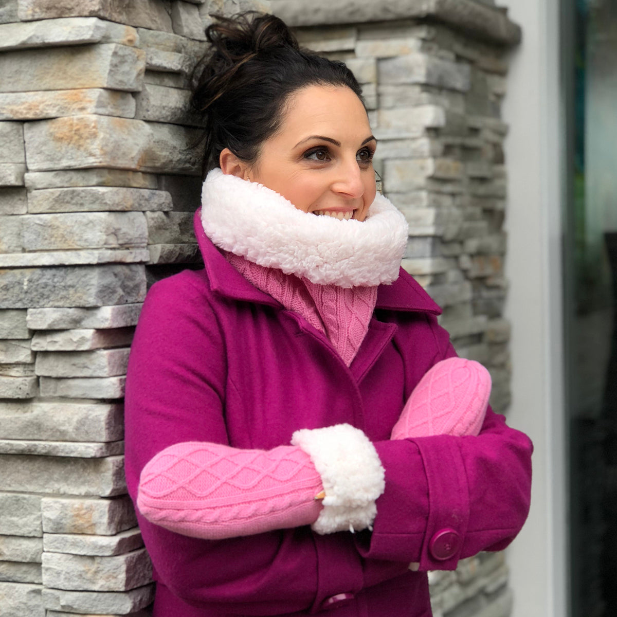 Winter Mittens | Cable Knit Pink