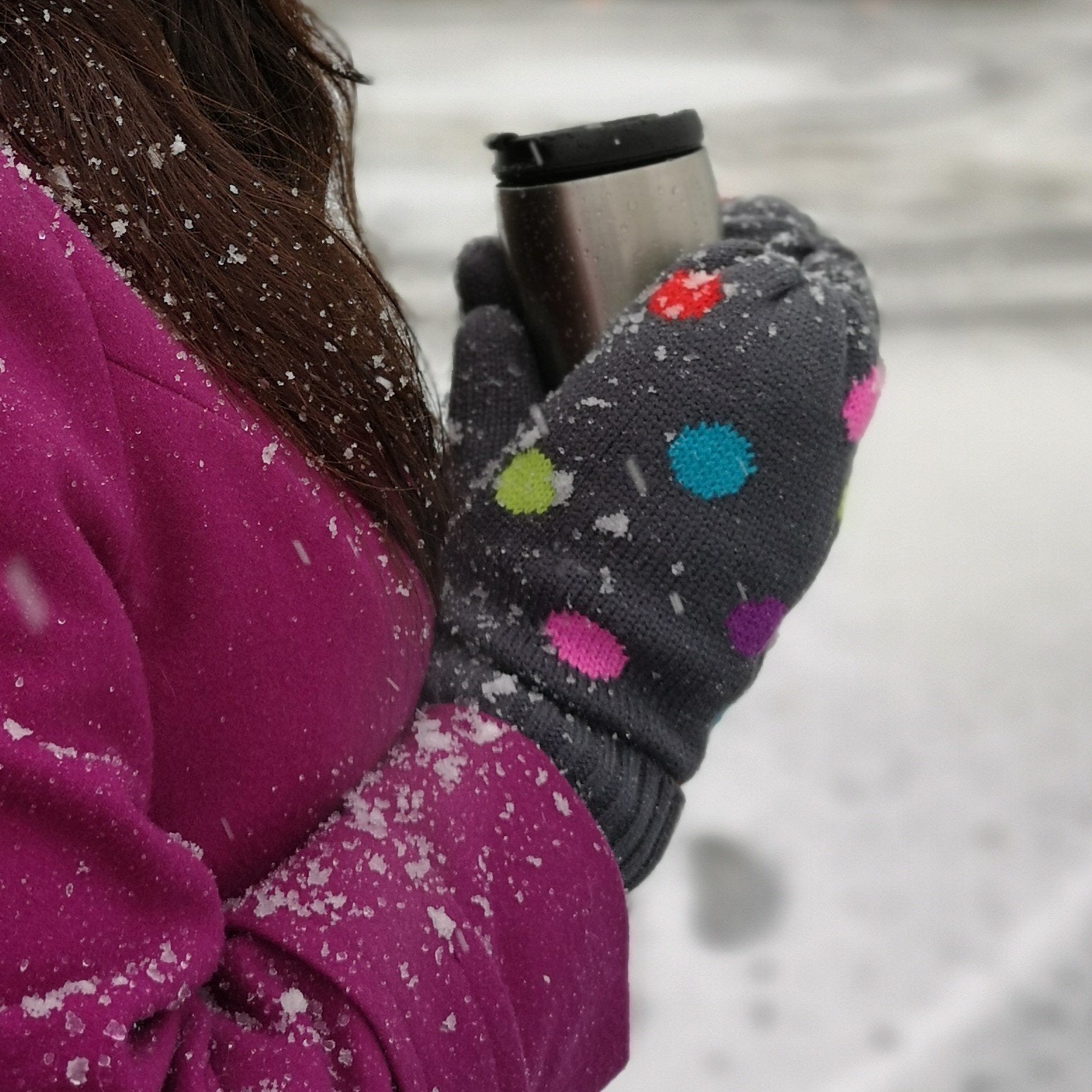 Pudus Classic Knit Winter Mittens for Women, Sherpa Fleece-Lined Warm Gloves Polka Dot - Mittens Adult