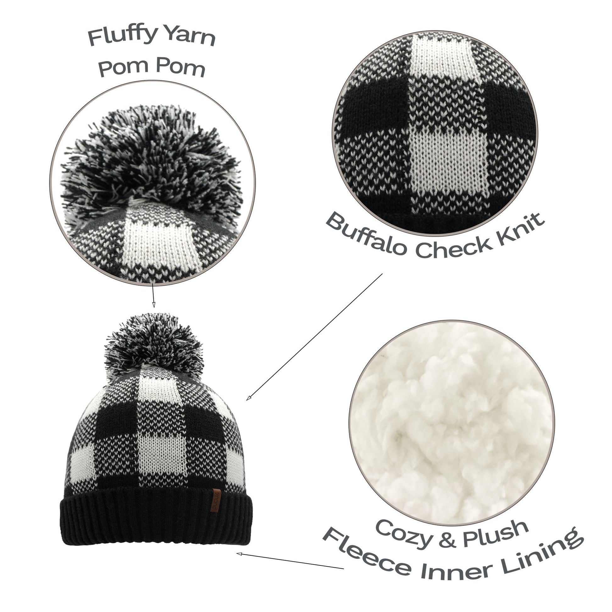 Lumberjack White Pom Pom Beanie Hat - Warm Winter Hat for Men & Women with Furry Sherpa Fleece Lining