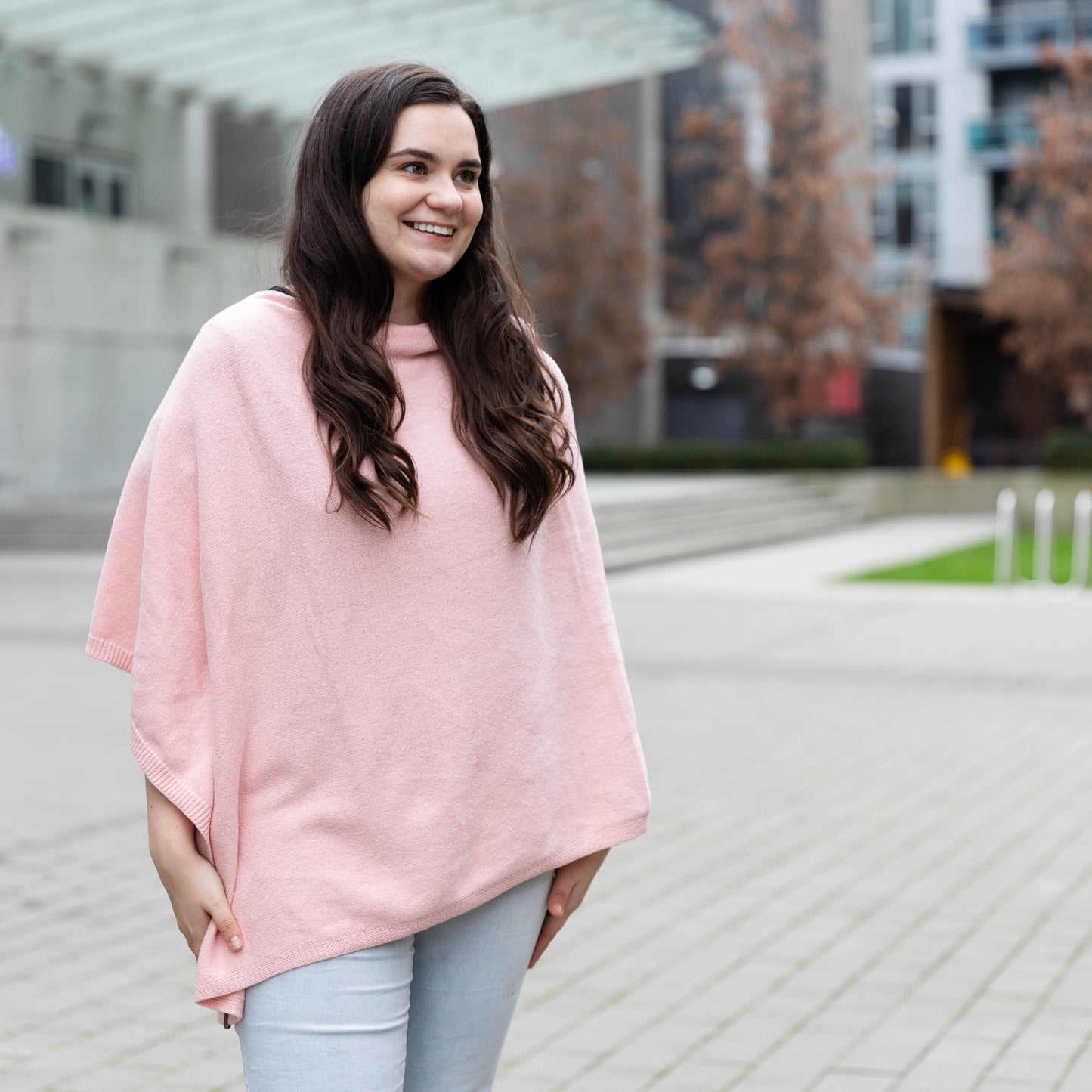 Faux Cashmere Poncho | Blush