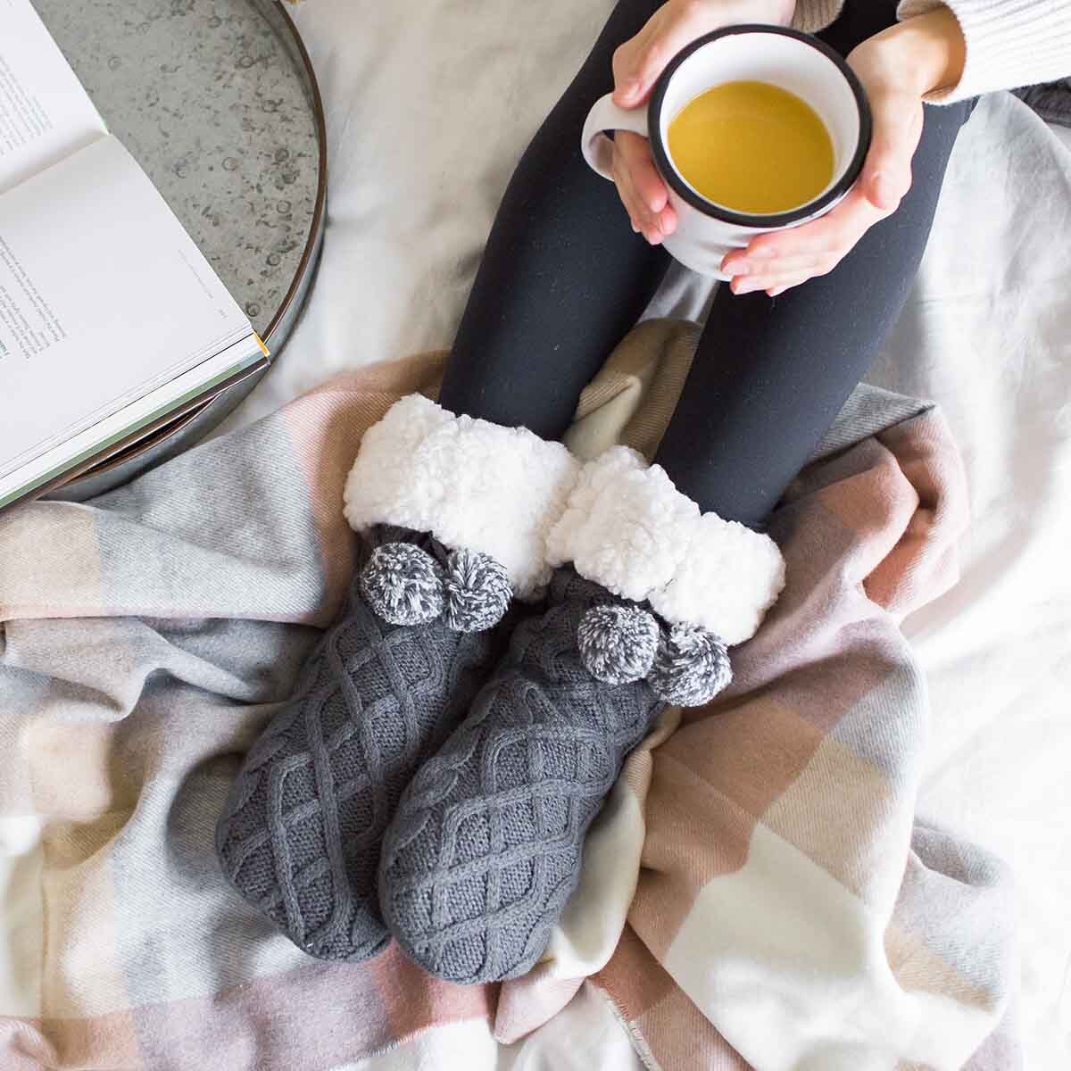 Cable Knit Classic Slipper Socks | Grey