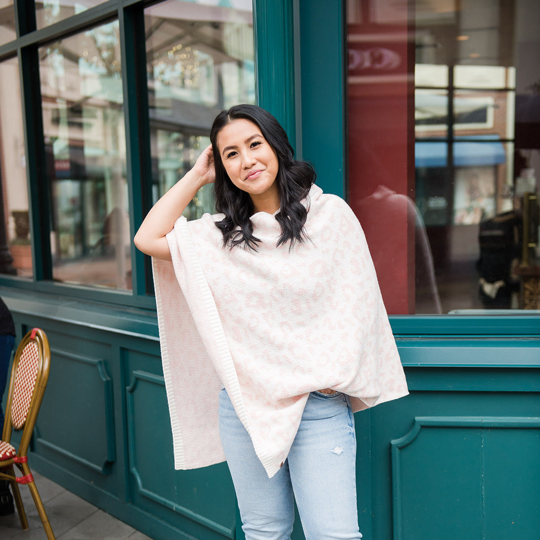 Faux Cashmere Poncho | Cheetah Pink Dogwood