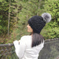 Pudus Women's Winter Beanie Hat with Faux Fur Pom Pom - Cable Knitted Chenille and Fleece Lined Slouchy Beanie Black Chenille Cable Knit - Beanie Hat Adult