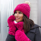 Pudus Chenille Cable Knit Winter Mittens for Women, Fleece-Lined Warm Gloves Cable Knit Raspberry Chenille - Mittens Adult