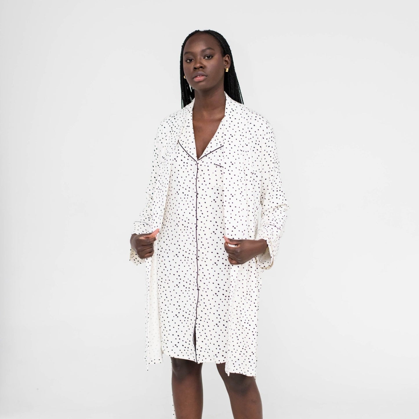 Dahlia Belted Kimono | Cloud with Black Dots