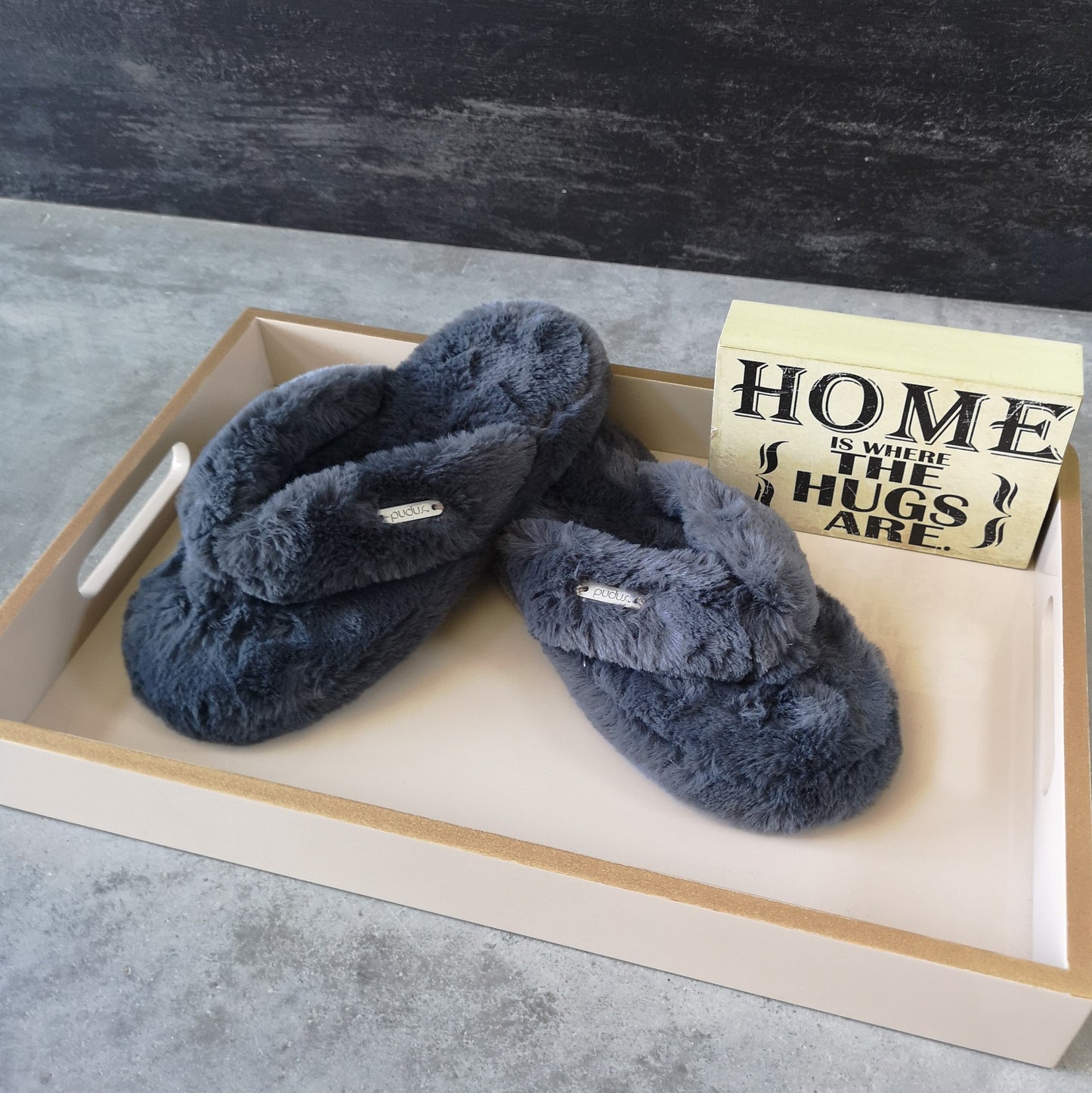 Grey Cottontail Flip Flop Slippers - Memory Foam Slippers for Women with Soft  Faux Fur Lining 