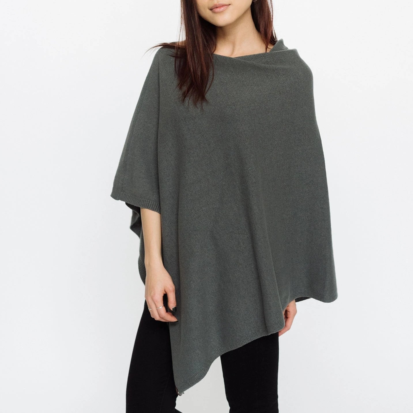 Grey Poncho - Women's Faux Cashmere Poncho Sweater, Wrap, Shawl, or Travel Blanket