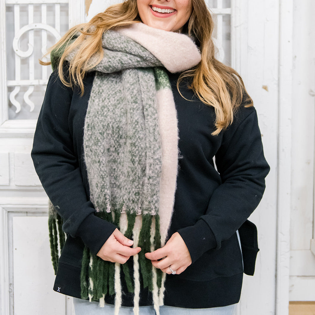 Plaid Fringed Blanket Scarf | Beetle