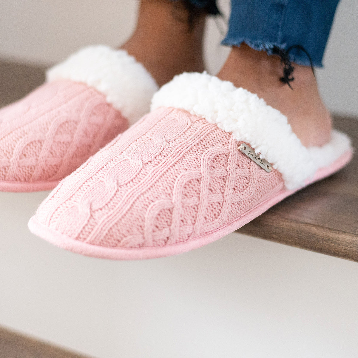 Creekside Slide Slippers | Cable Knit Blush