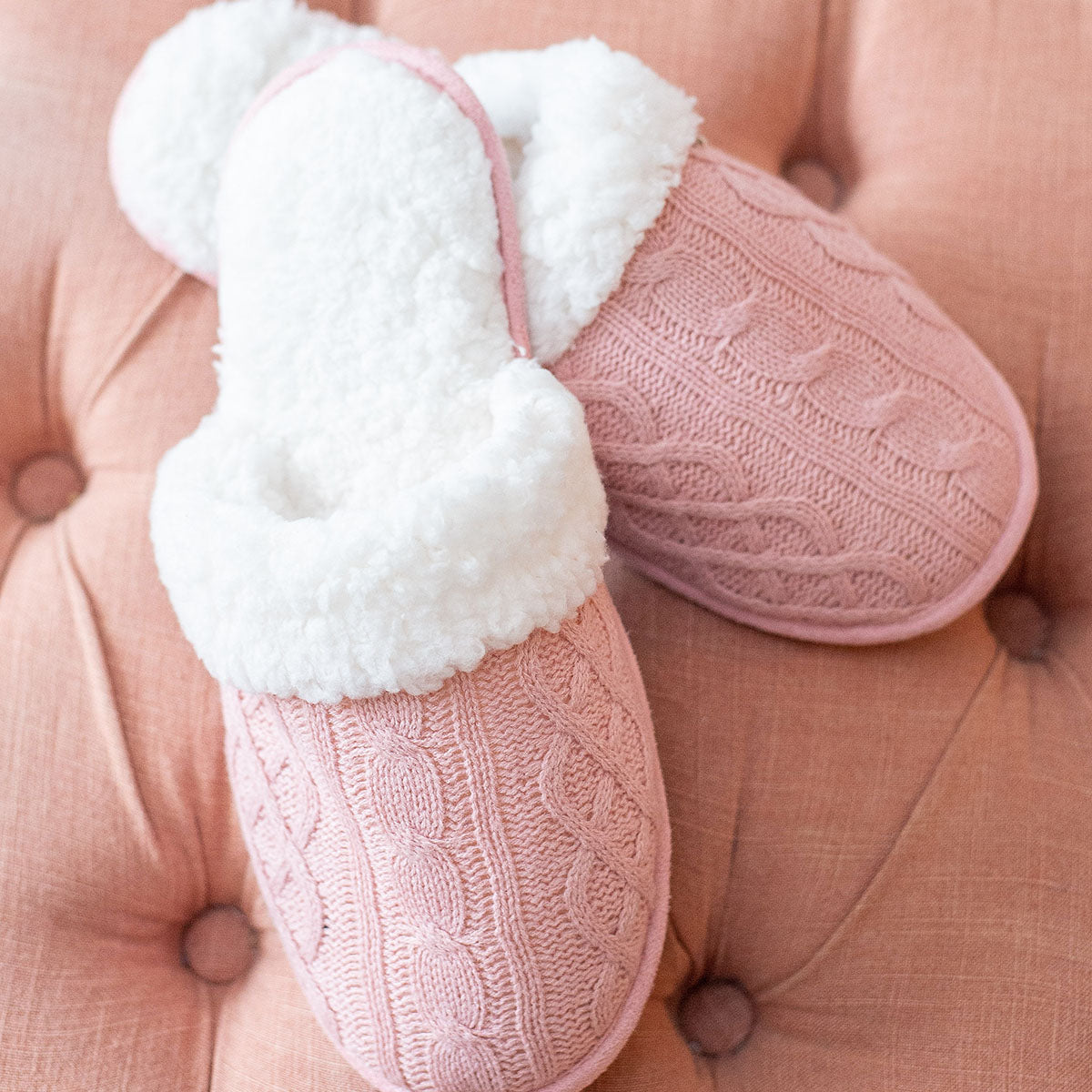 Creekside Slide Slippers | Cable Knit Blush