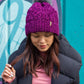 Pudus Winter Cable Knit Chenille Toque in Dark Purple with Fuzzy Pom Pom and Faux Fur Sherpa Fleece Lining