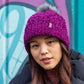 Pudus Winter Cable Knit Chenille Toque in Dark Purple with Fuzzy Pom Pom and Faux Fur Sherpa Fleece Lining