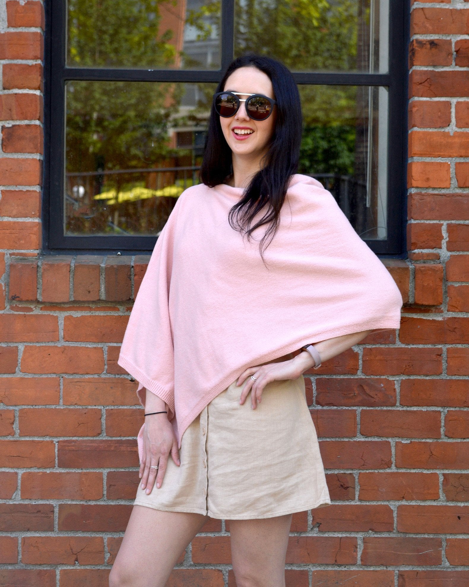 Pudus Women's Soft Faux Cashmere Poncho Sweater - Use as a Coat, Cape, Shawl, Wrap, or Blanket Poncho Pink