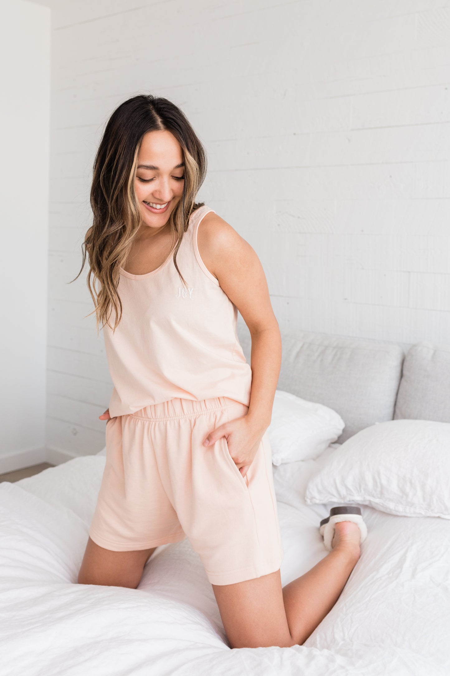Nikki Boxy Scoop Tank | Apricot