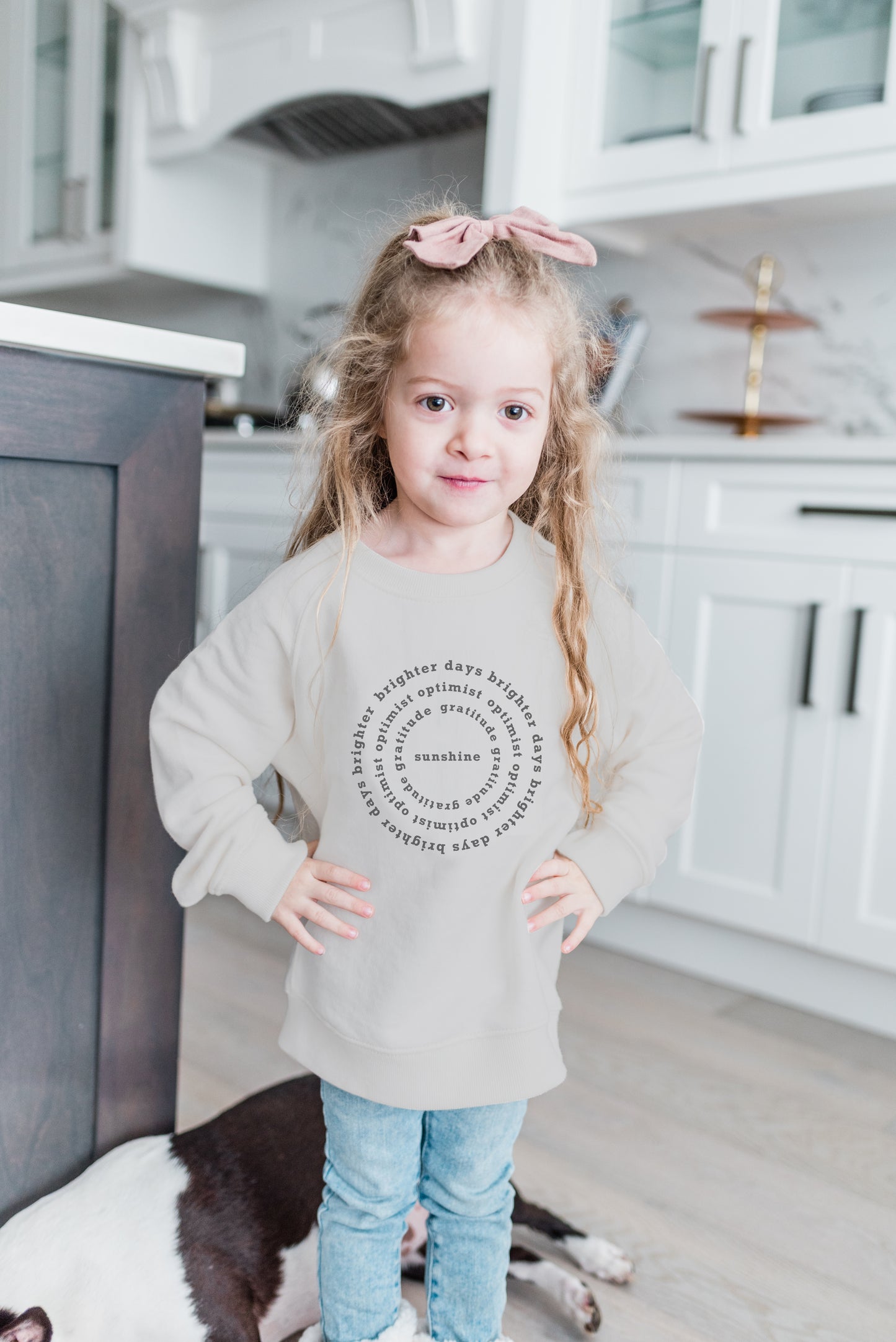 Kids | Mila Crew Neck Sweatshirt | Sunshine | Pebble Grey
