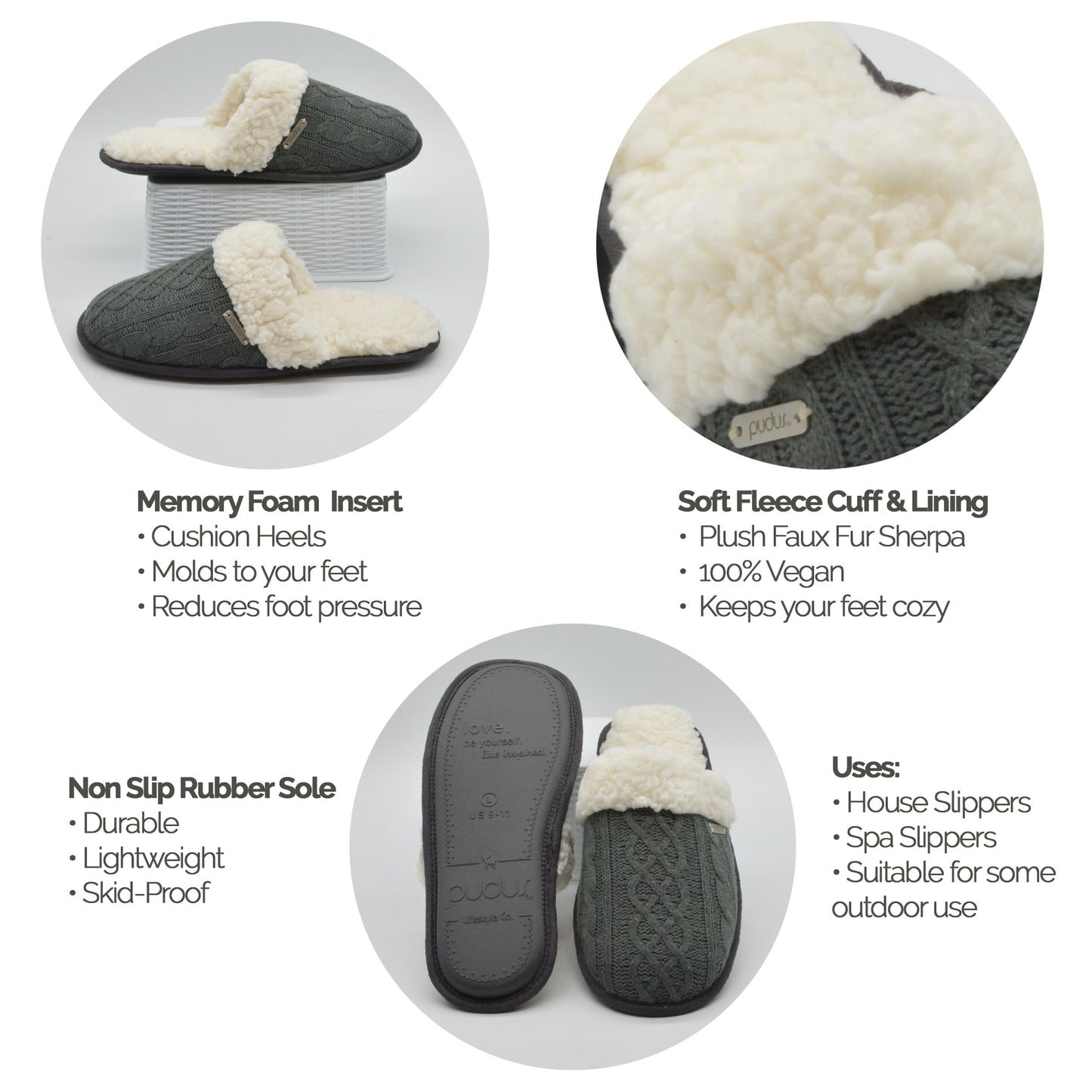 Creekside Slide Slippers | Cable Knit Grey