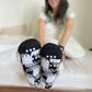 Pudus Cozy Winter Slipper Socks for Women and Men with Non-Slip Grippers and Faux Fur Sherpa Fleece - Adult Regular Fuzzy Socks in Checkerbox Black - Classic Slipper Sock