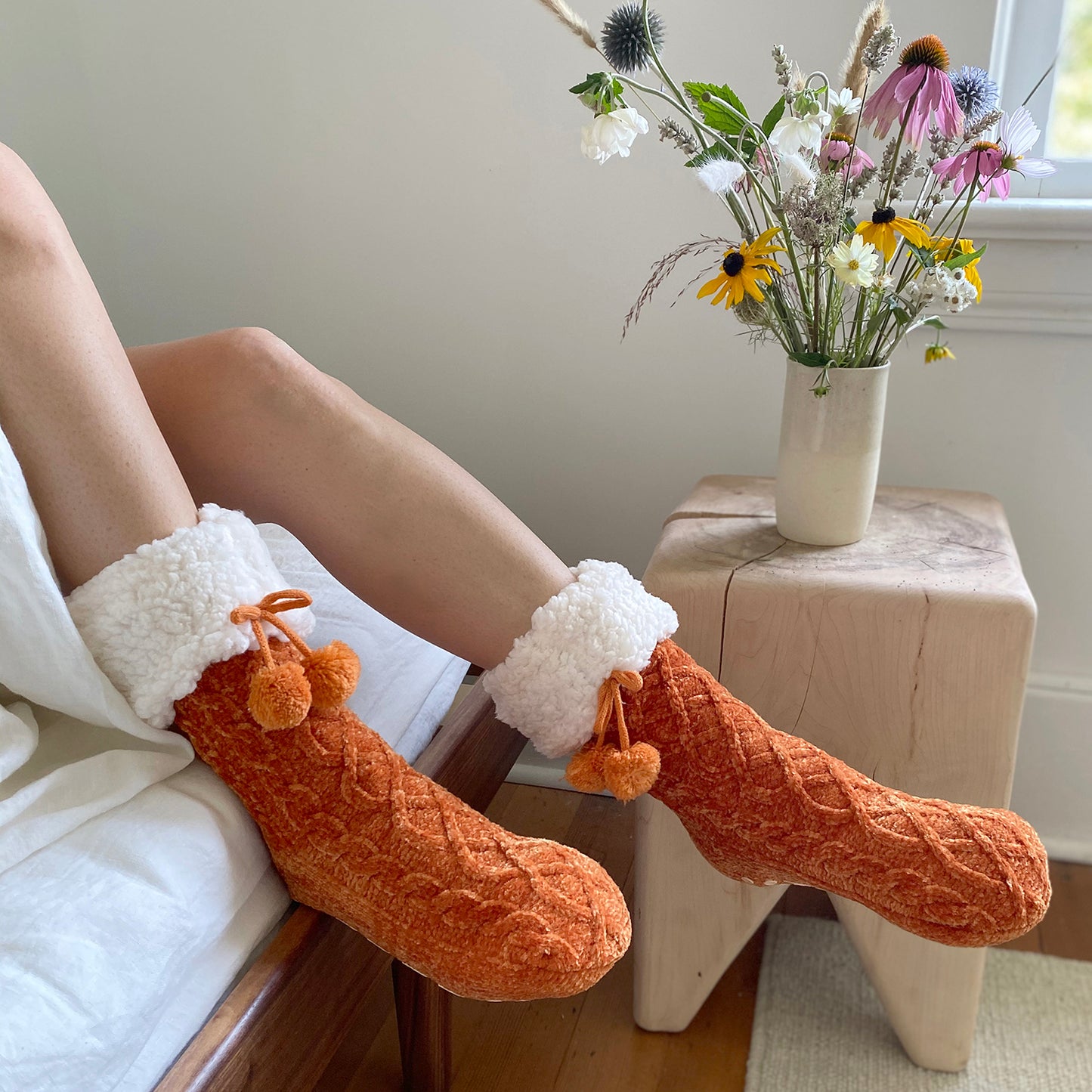 Chenille Cable Knit Classic Slipper Socks  Peach Caramel – Pudus™  Lifestyle Co.