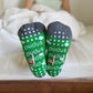 Pudus Cozy Winter Slipper Socks for Women and Men with Non-Slip Grippers and Faux Fur Sherpa Fleece - Adult Regular Fuzzy Socks Golf Green - Classic Slipper Sock