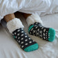 Pudus Cozy Winter Slipper Socks for Women and Men with Non-Slip Grippers and Faux Fur Sherpa Fleece - Adult Regular Fuzzy Socks Polka Dot Grey - Classic Slipper Sock