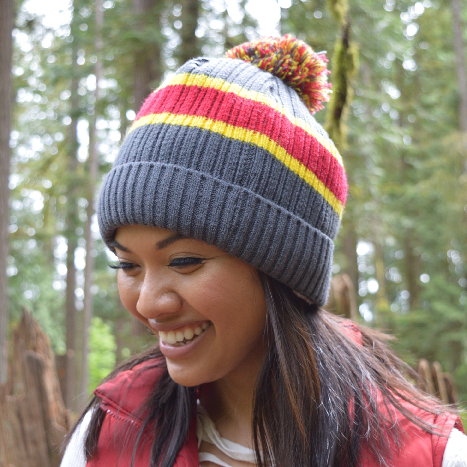 Pudus Stripe Grey Beanie Winter Hat