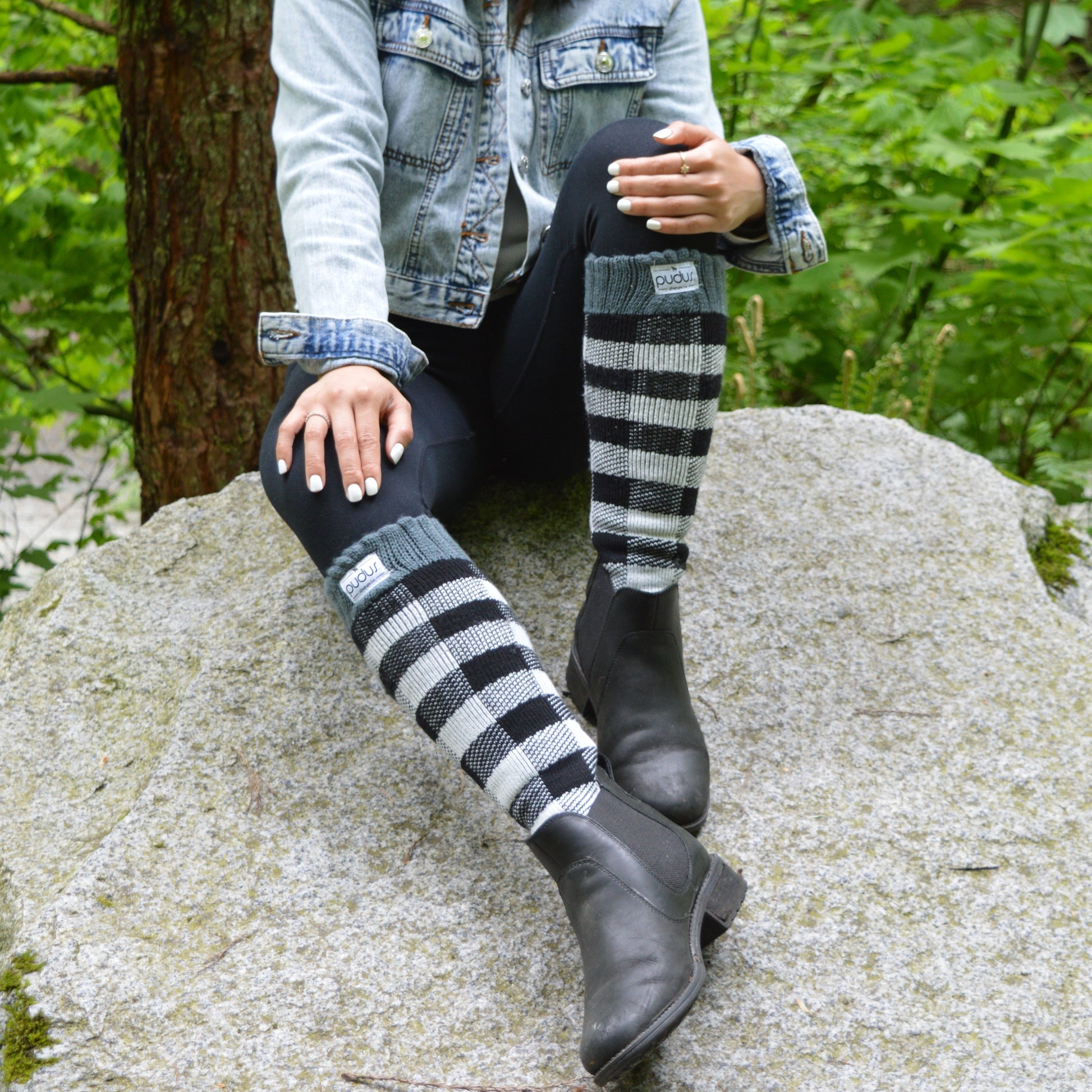 Pudus Women's Warm Tall Boot Socks (W 6-10), Fleece-Lined Knee High Winter Socks (Perfect Thermal Socks, Rain Boot Socks and Hiking Socks) Boot Sock Lumberjack White Adult Tall