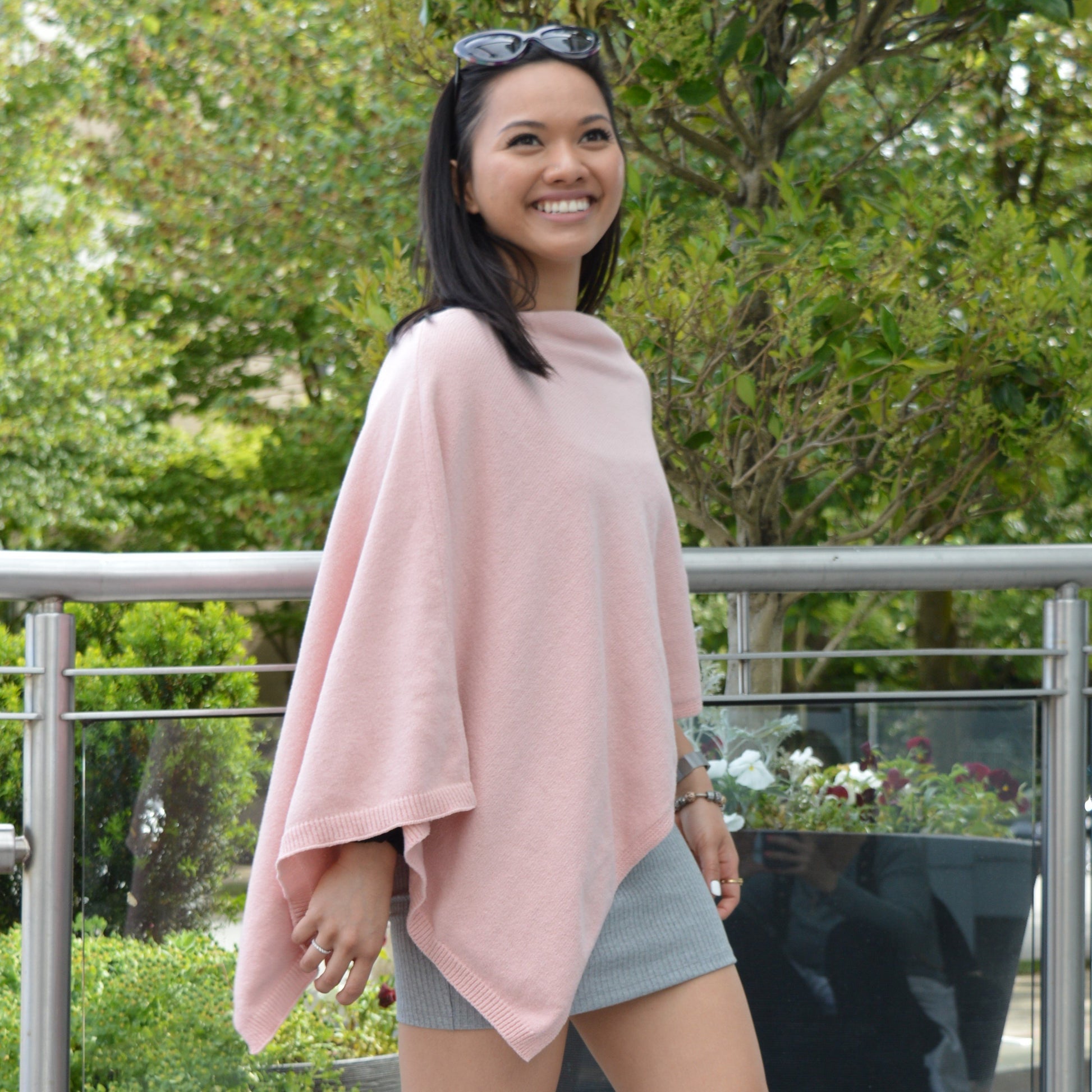Pudus Women's Soft Faux Cashmere Poncho Sweater - Use as a Coat, Cape, Shawl, Wrap, or Blanket Poncho Pink